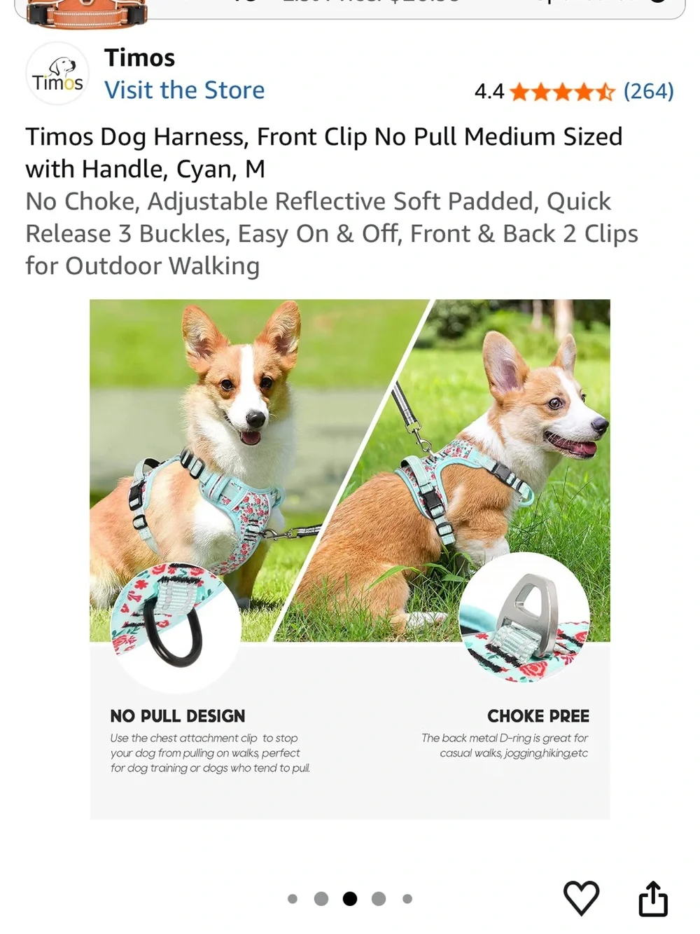 No-Pull Dog Harness with Handle - Cyan Floral